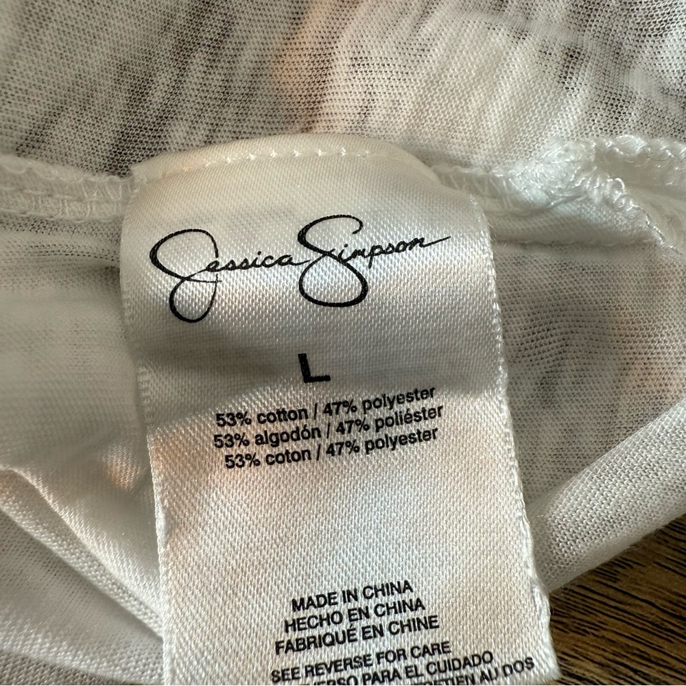 JESSICA SIMPSON White Odin Ruffle Tee Tank Lightweight Semi Sheer V Neck Large - Picture 10 of 10